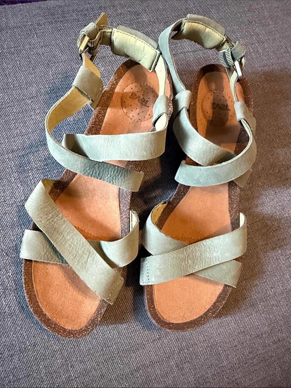 Teva Womens Mahonia Cross Strap Wedge Sandals Olive Green Suede Women's Size 11